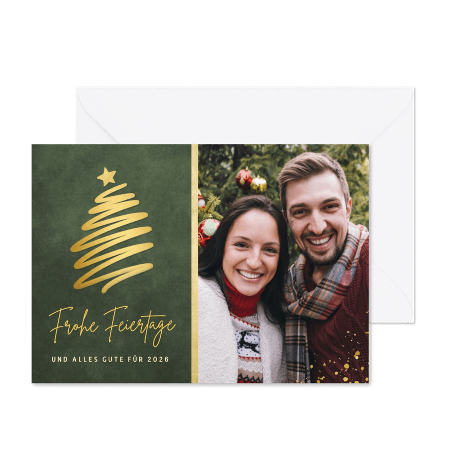 Duitse kerstkaart met foto & kerstboom - Kaartimpressie