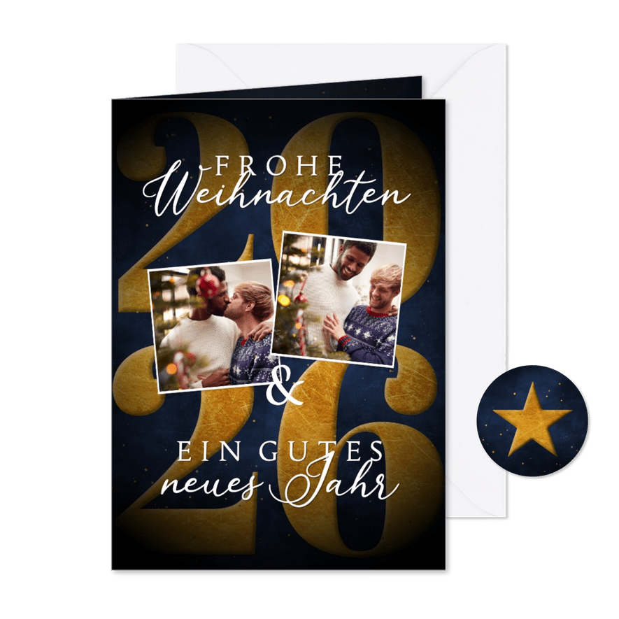 Duitse kerstkaart met grote jaartallen en 2 foto's - Kaartimpressie