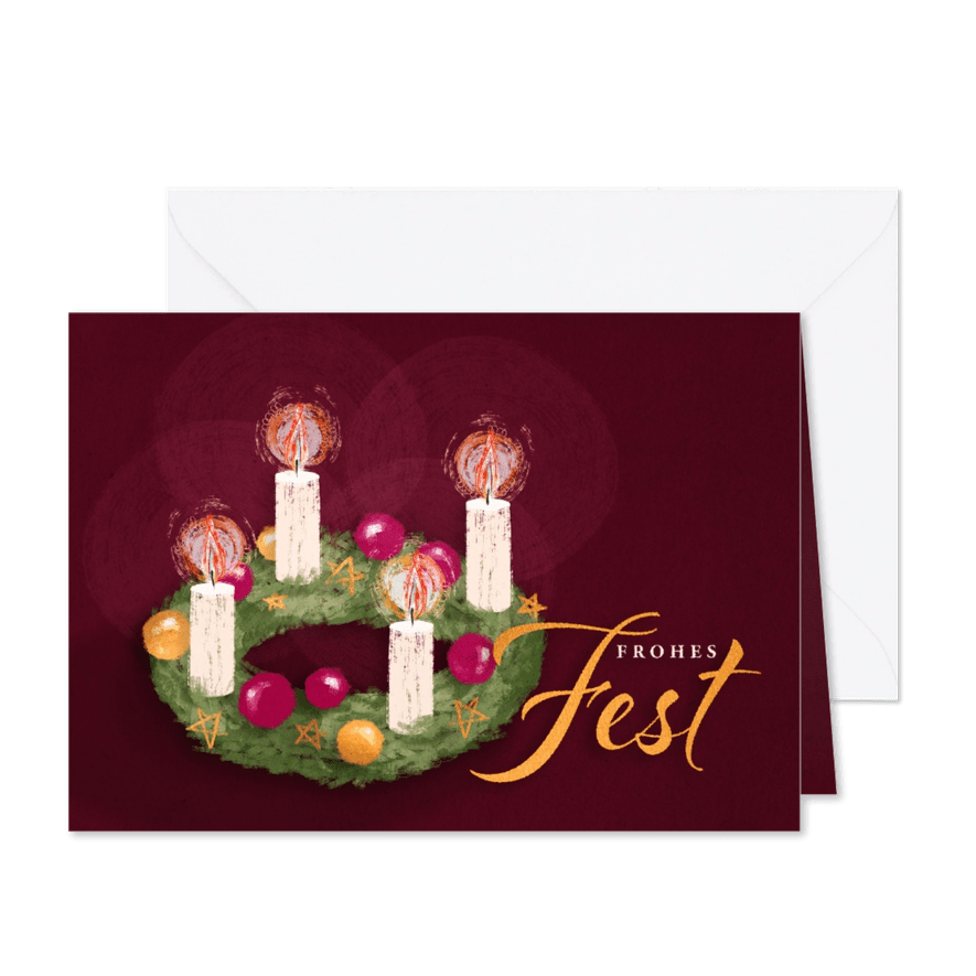 Duitse kerstkaart met klassieke adventskrans - Kaartimpressie