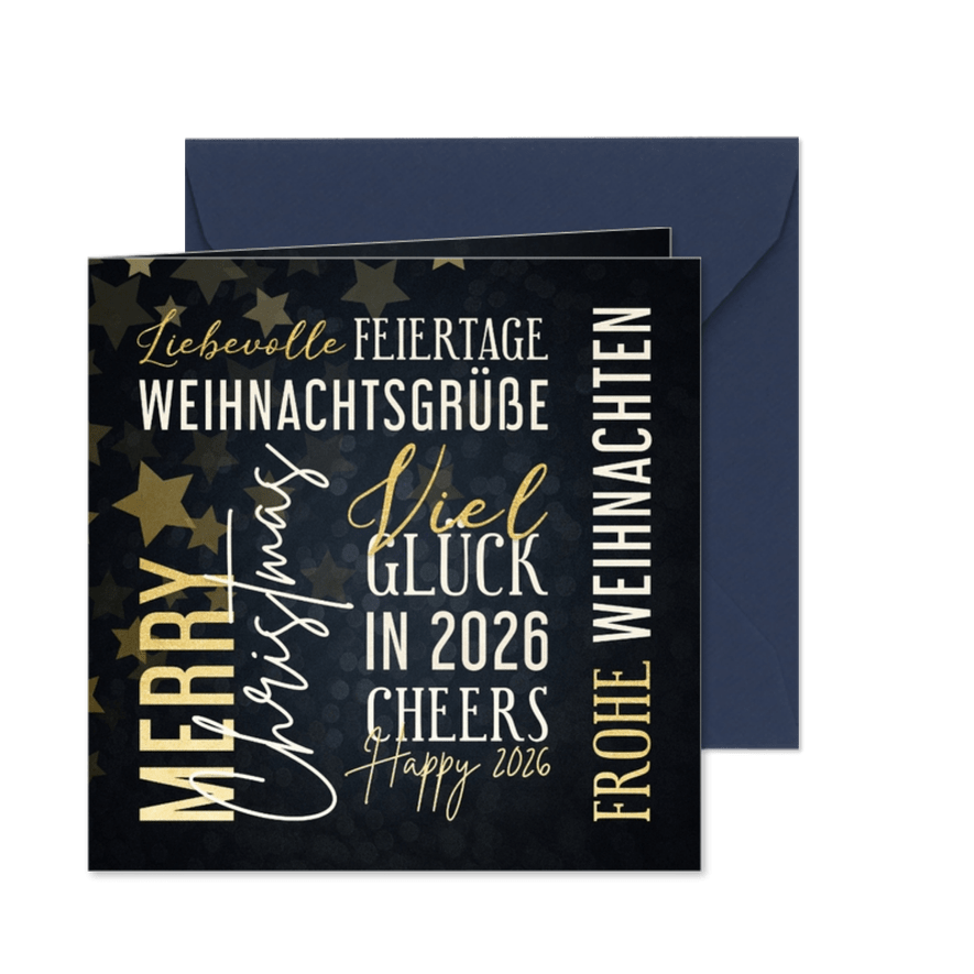 Duitse kerstkaart met tekst in goudlook - Kaartimpressie