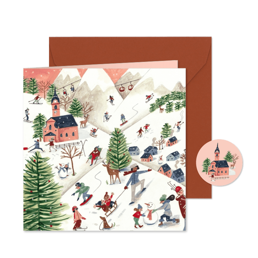 Een kerstkaart sneeuw winter landschap in de bergen - Kaartimpressie