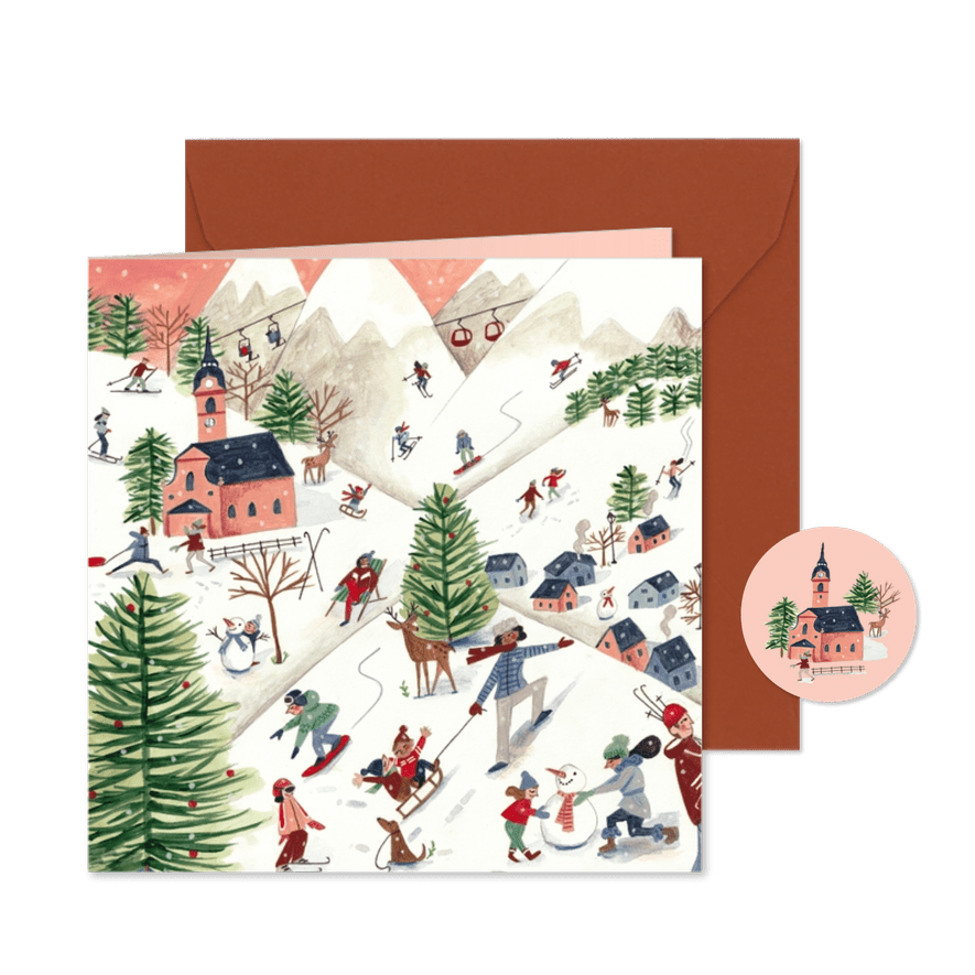 Een kerstkaart sneeuw winter landschap in de bergen - Kaartimpressie