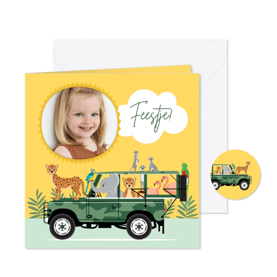 Een stoere uitnodiging gevuld met jungle dieren - Kaartimpressie
