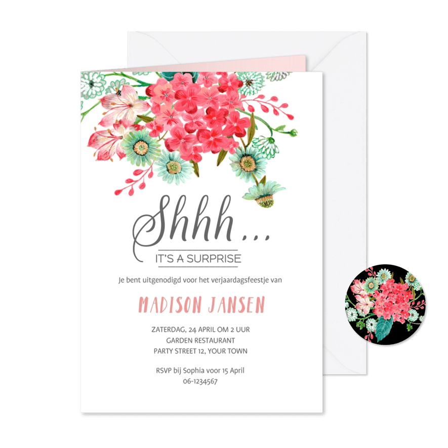 Een Surprise Party met wilde bloemen - Kaartimpressie