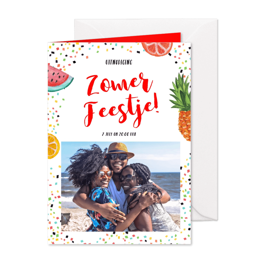 Een tropische fruit uitnodiging voor een BBQ of tuinfeestje - Kaartimpressie