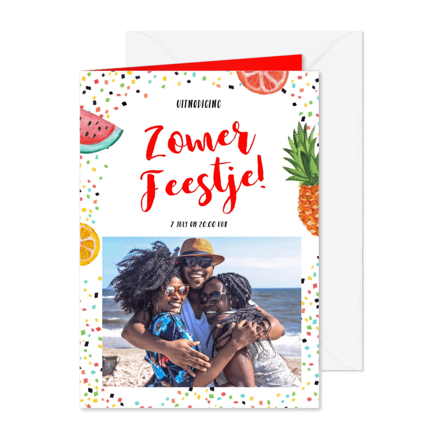 Een tropische fruit uitnodiging voor een BBQ of tuinfeestje  - Kaartimpressie