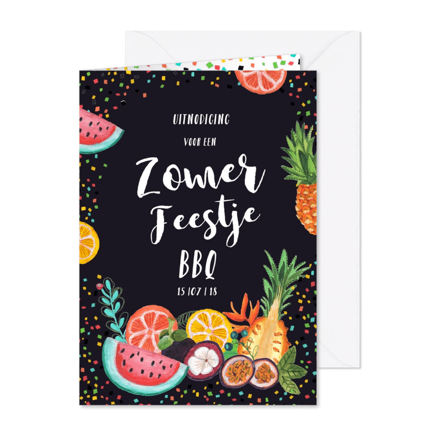Een tropische uitnodiging voor een BBQ of tuinfeestje - Kaartimpressie