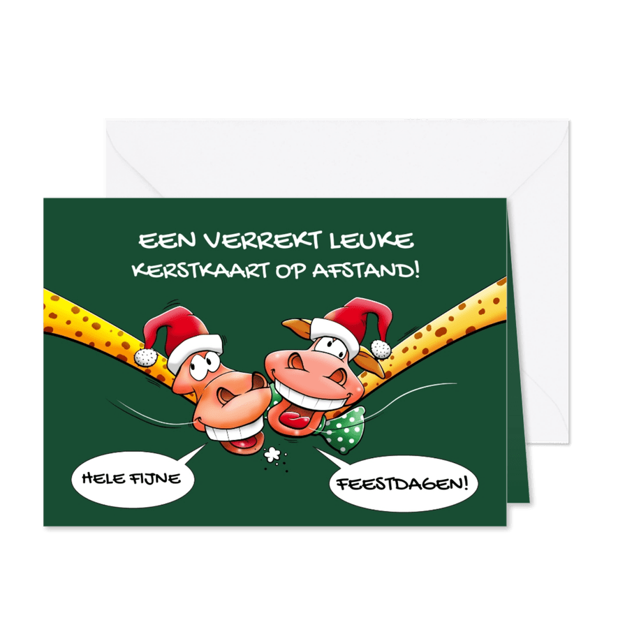 Een verrekt grappige kerstkaart met twee giraffen - Kaartimpressie