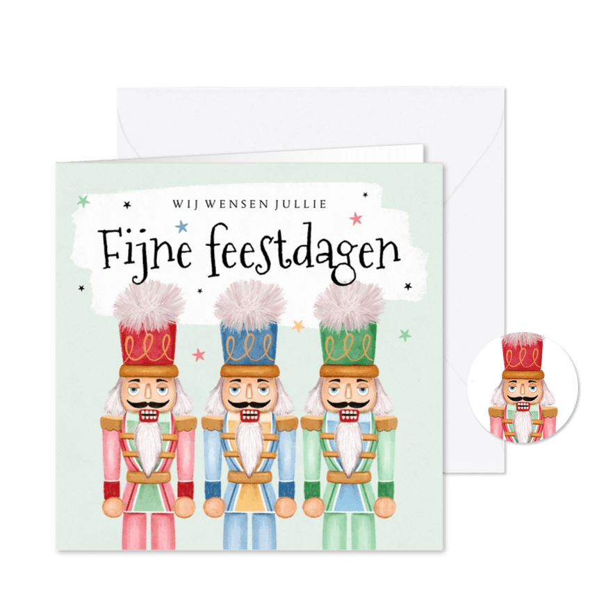 Een vrolijk en magisch kerstkaartje notenkrakers sterren - Kaartimpressie