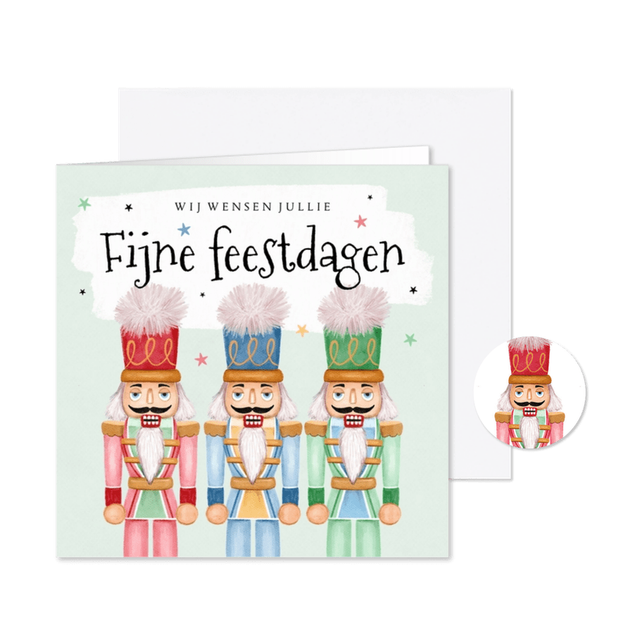 Een vrolijk en magisch kerstkaartje notenkrakers sterren - Kaartimpressie