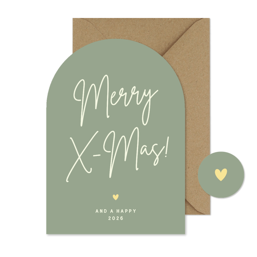 Eenvoudig minimalistisch kerstkaartje Merry X-mas boogvorm - Kaartimpressie