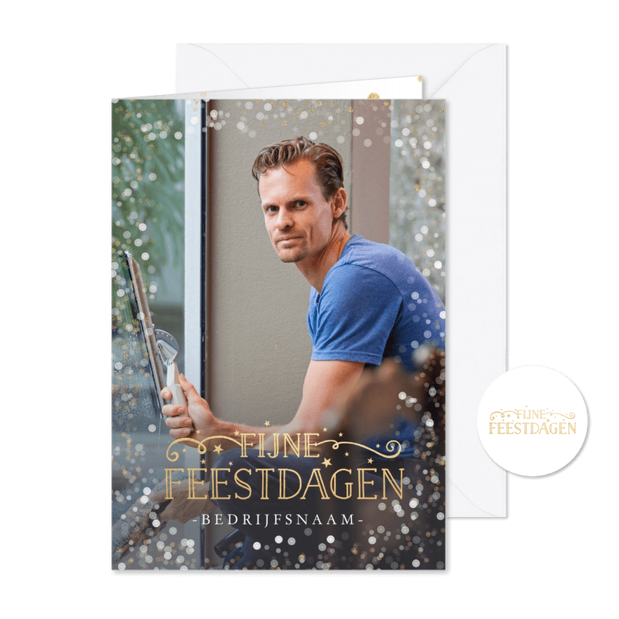 Eenvoudige feestelijke zakelijke kerstkaart met grote foto - Kaartimpressie
