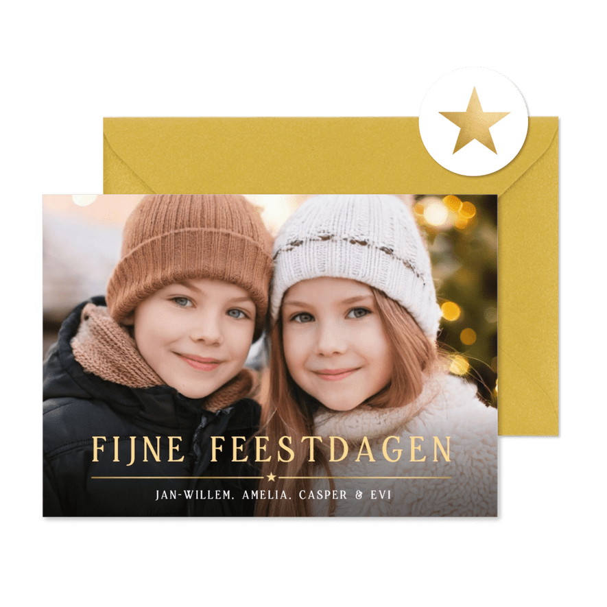 Eenvoudige kerstkaart met eigen foto en fijne feestdagen - Kaartimpressie