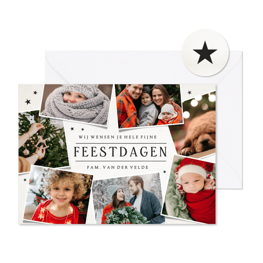 Eenvoudige moderne fotocollage kerstkaart met 7 foto's - Kaartimpressie
