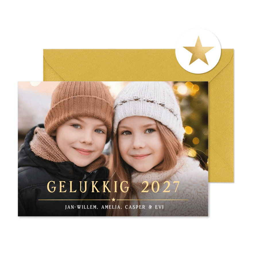 Eenvoudige nieuwjaarskaart met eigen foto en 2027 - Kaartimpressie