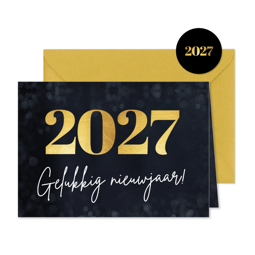 Eenvoudige nieuwjaarskaart met groot jaartal 2027 in goud - Kaartimpressie