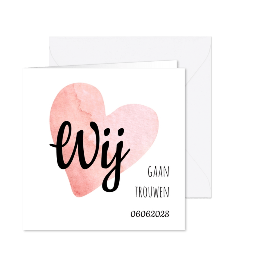 Eenvoudige trouwkaart hart - Kaartimpressie