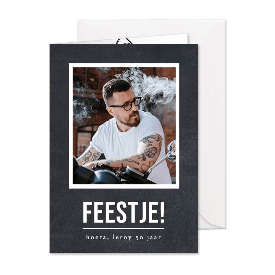 Eenvoudige uitnodiging voor een feestje van een man met foto - Kaartimpressie