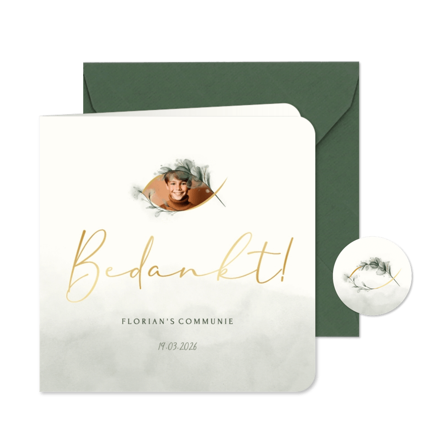 Eerste communie bedankkaartje Ichthus visje met foto - Kaartimpressie