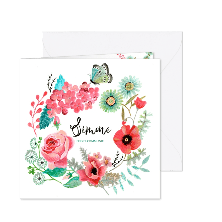 Eerste communie botanisch bloemen pracht - Kaartimpressie