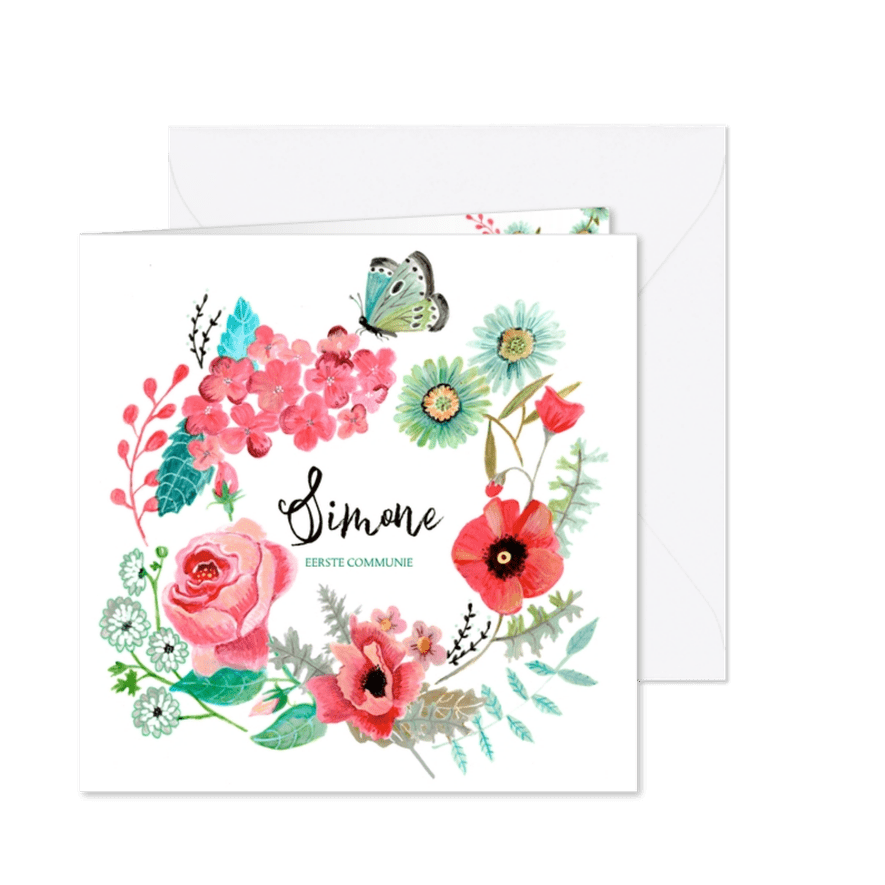Eerste communie botanisch bloemen pracht - Kaartimpressie