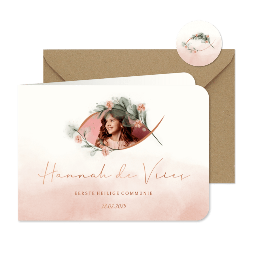 Eerste communie Ichthus visje met foto uitnodiging - Kaartimpressie