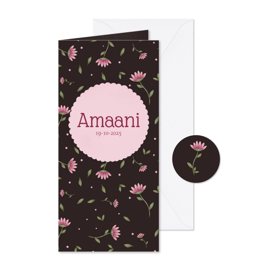 Elegant geboortekaartje met bloemenmotief - Kaartimpressie