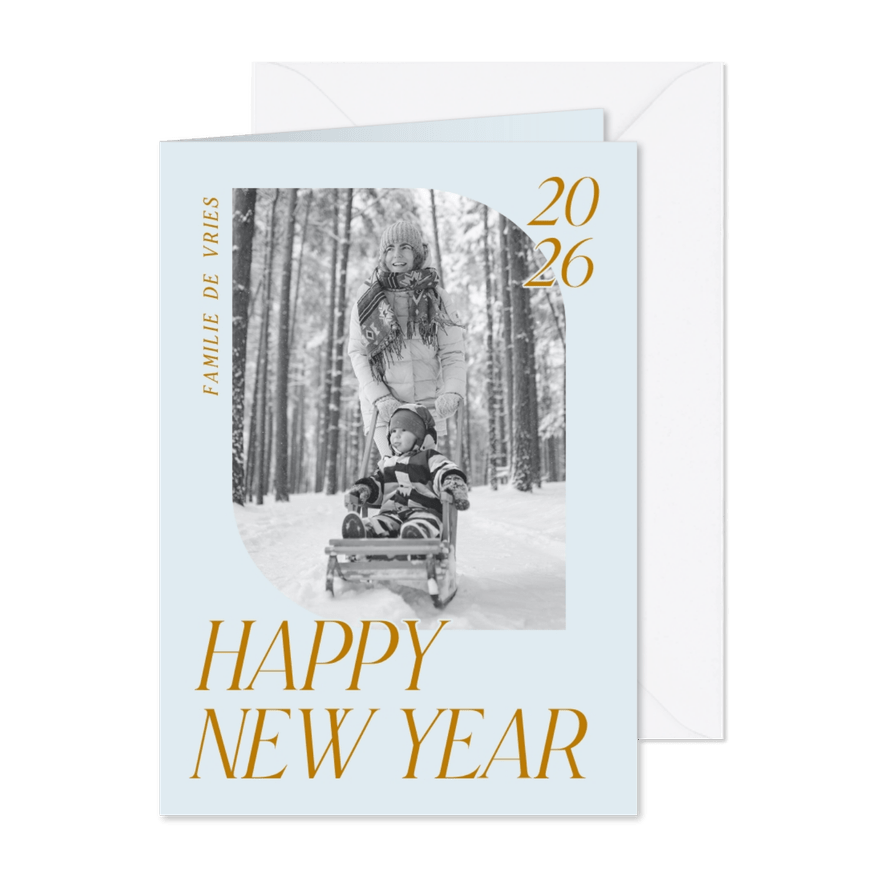 Elegante fotokaart met klassieke typografie voor nieuwjaar - Kaartimpressie