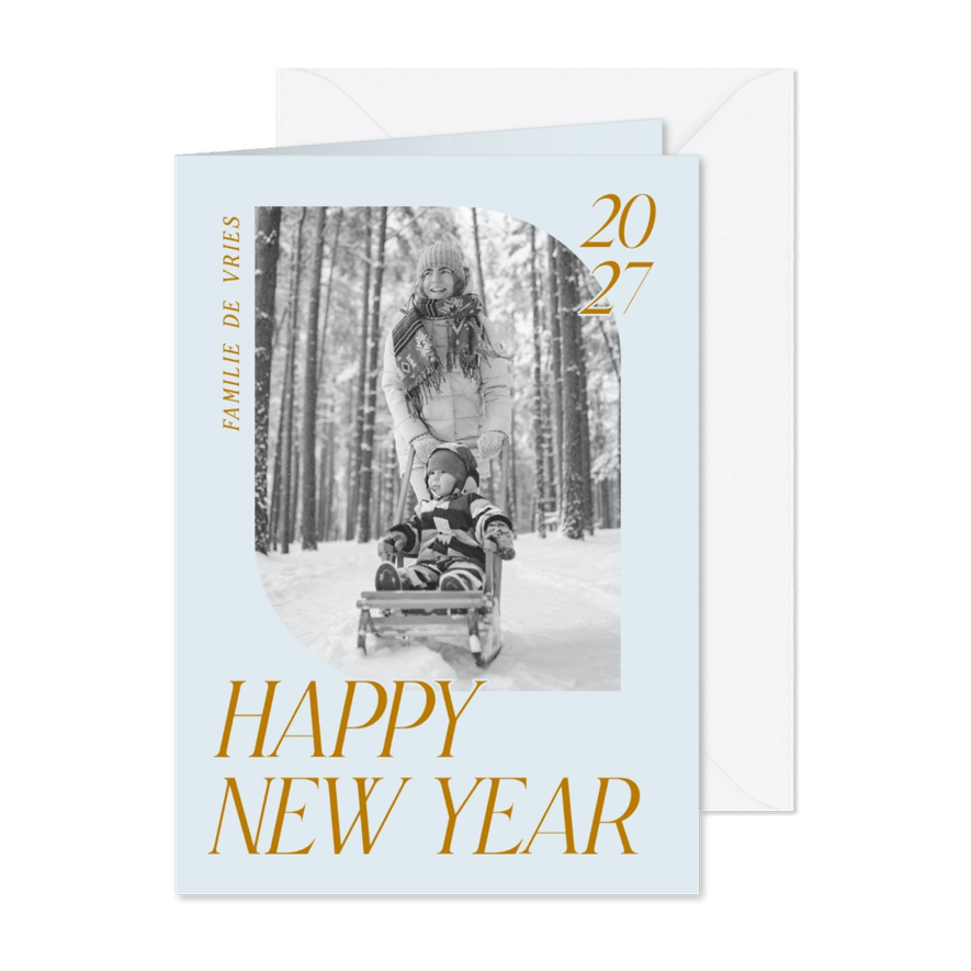 Elegante fotokaart met klassieke typografie voor nieuwjaar - Kaartimpressie