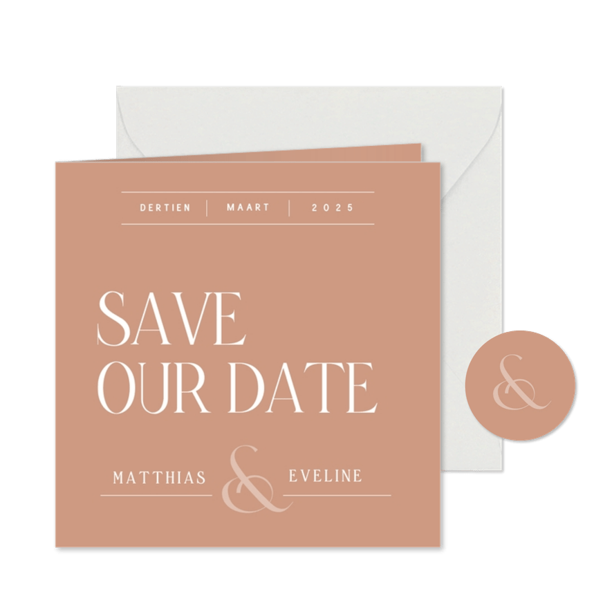 Elegante Save the date kaart in roestkleur met lijntjes - Kaartimpressie