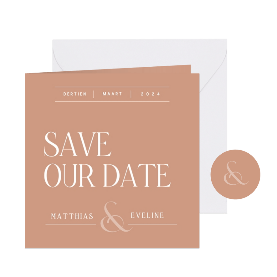 Elegante Save the date kaart in roestkleur met lijntjes - Kaartimpressie