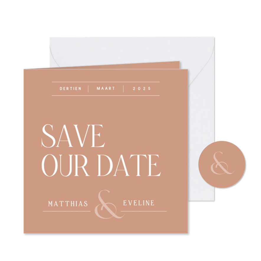 Elegante Save the date kaart in roestkleur met lijntjes - Kaartimpressie