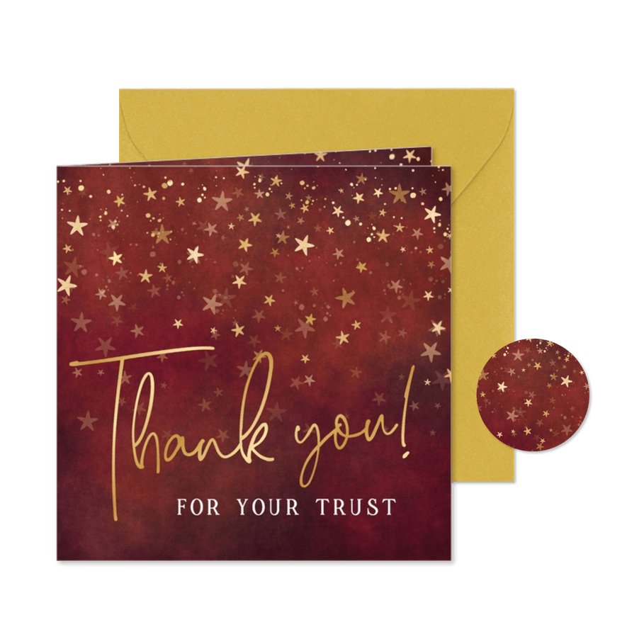 Engelstalige zakelijke nieuwjaarskaart Thank you sterren  - Kaartimpressie