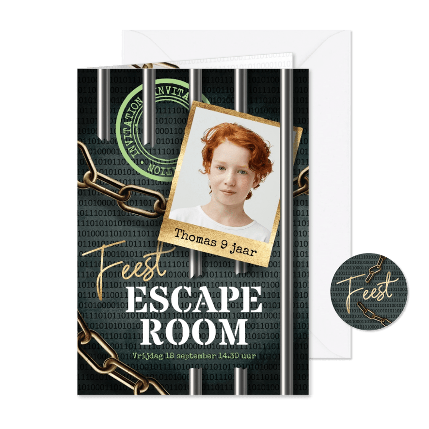 Escaperoom uitnodiging feestje jongen - Kaartimpressie
