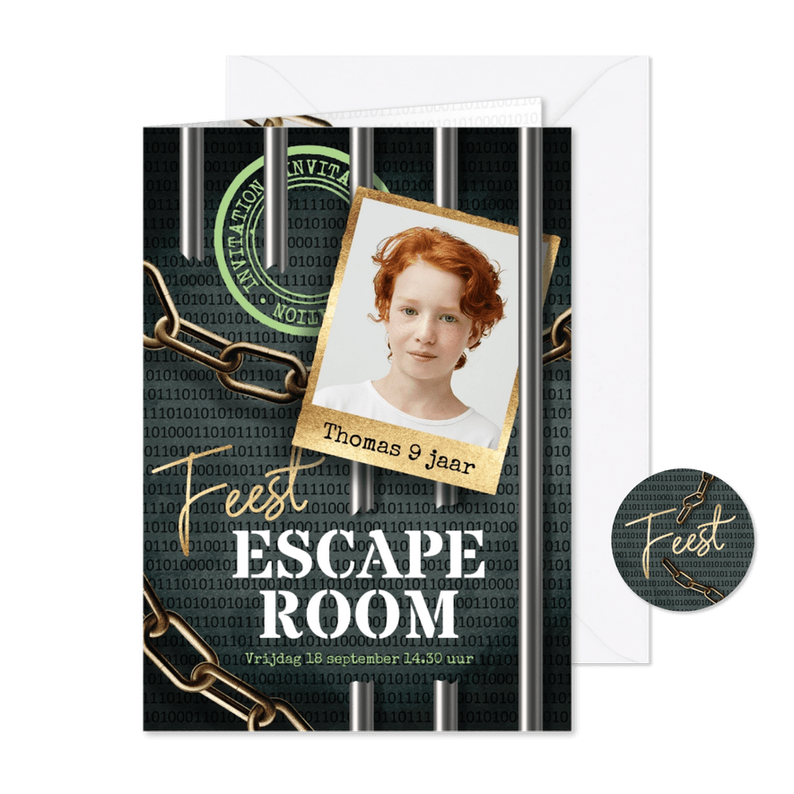 Escaperoom uitnodiging feestje jongen - Kaartimpressie