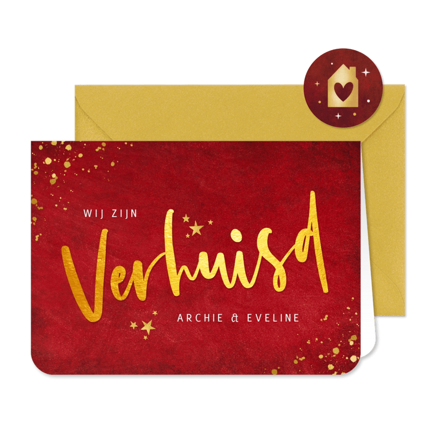 Feestelijk verhuisbericht in kerst stijl met goudlook tekst - Kaartimpressie