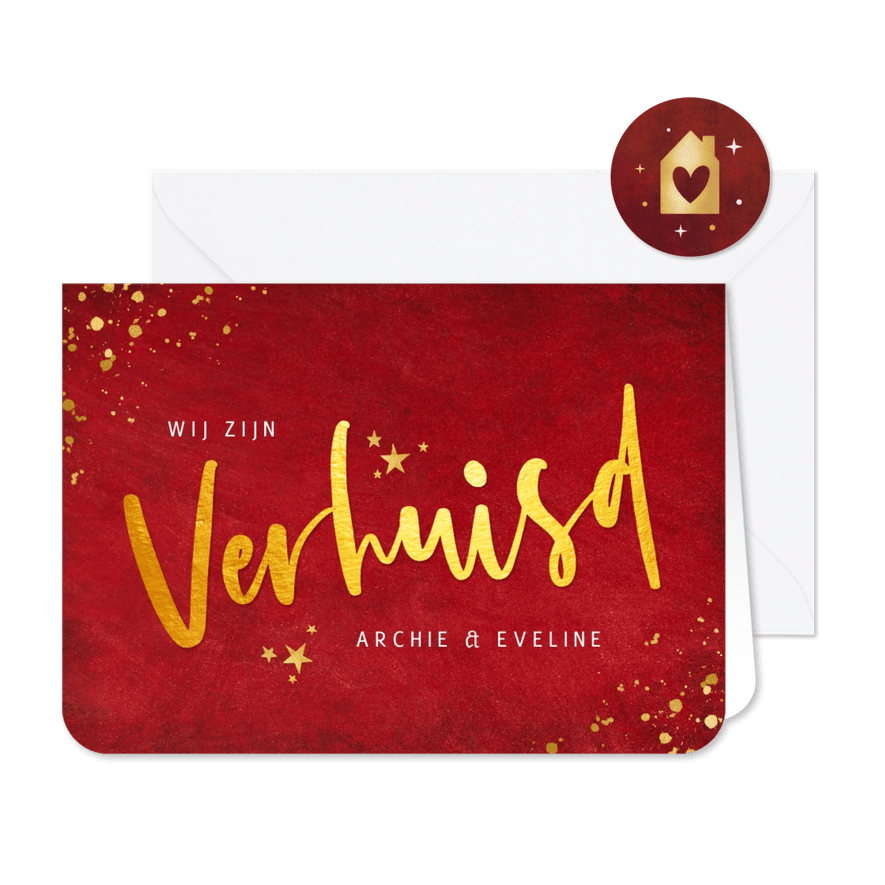 Feestelijk verhuisbericht in kerst stijl met goudlook tekst - Kaartimpressie