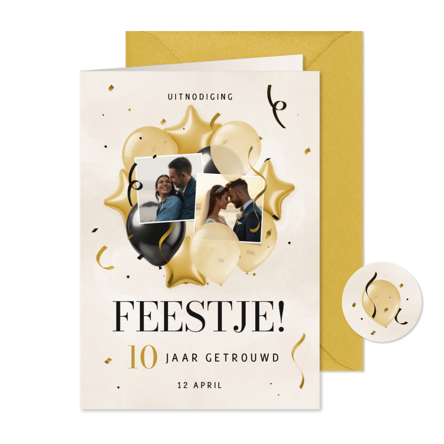 Feestelijke jubileumkaart met foto's sterren en ballonnen - Kaartimpressie