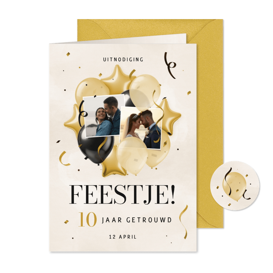 Feestelijke jubileumkaart met foto's sterren en ballonnen - Kaartimpressie