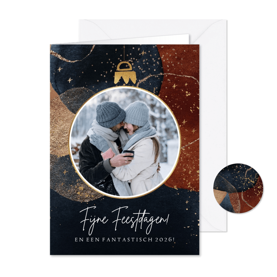 Feestelijke kerstkaart watercolour elementen goudlook foto - Kaartimpressie