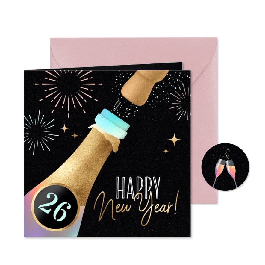 Feestelijke nieuwjaarskaart champagne 2026 - Kaartimpressie