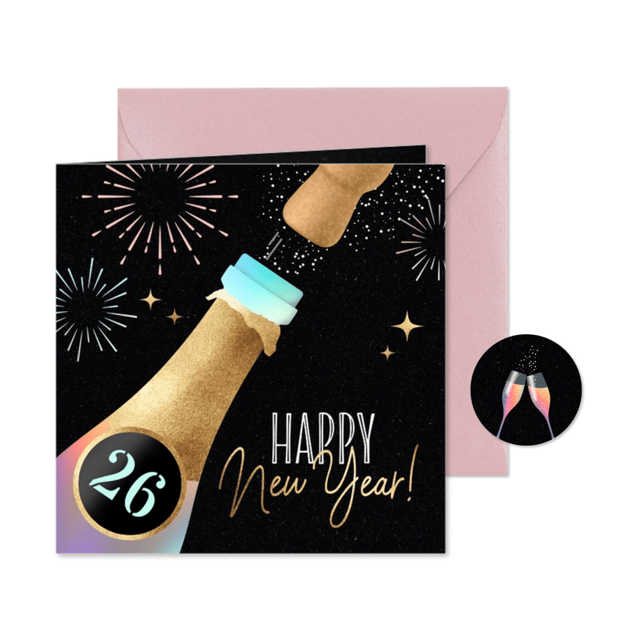 Feestelijke nieuwjaarskaart champagne 2026 - Kaartimpressie