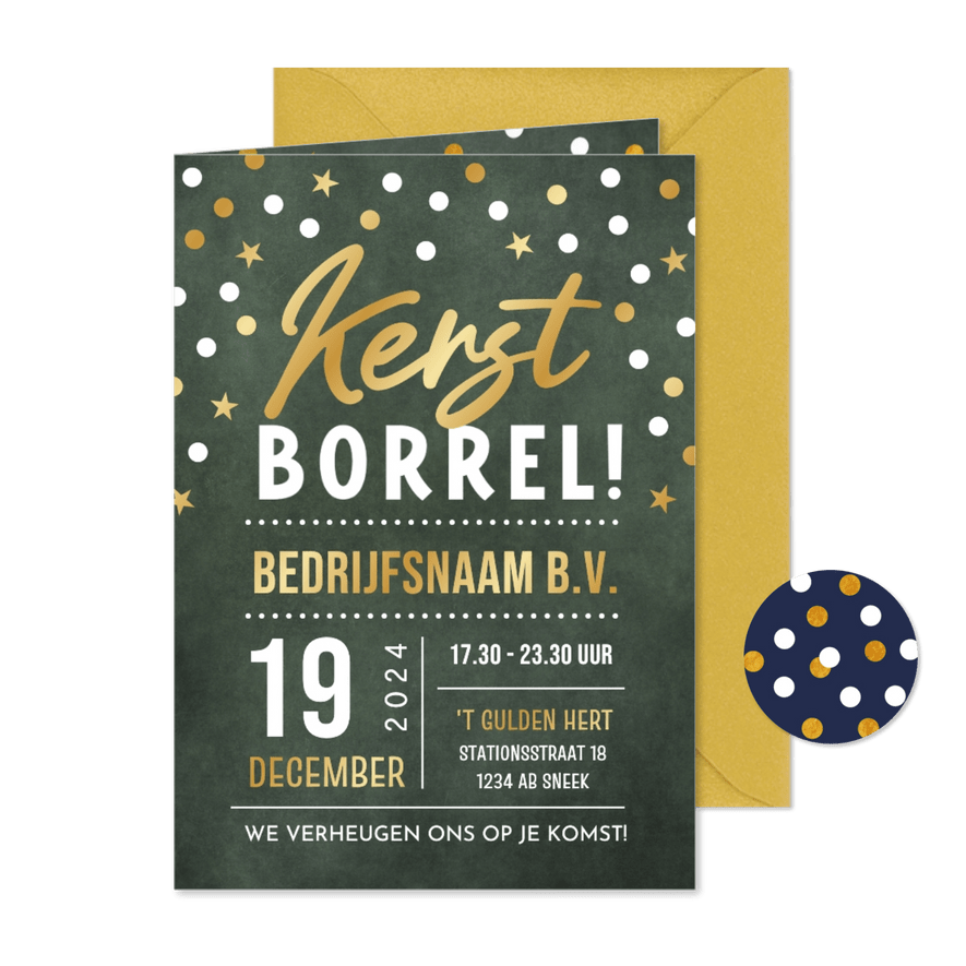 Feestelijke uitnodiging kerstborrel zakelijk met foliedruk - Kaartimpressie