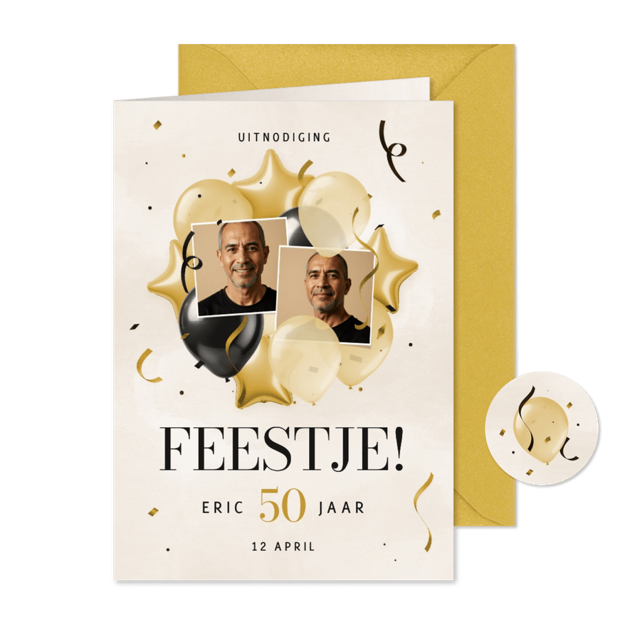 Feestelijke uitnodiging met sterren en ballonnen - Kaartimpressie