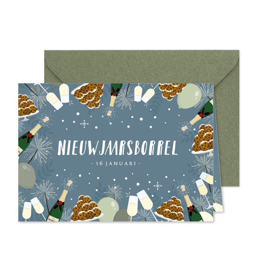 Feestelijke uitnodiging nieuwjaarsborrel champagne - Kaartimpressie