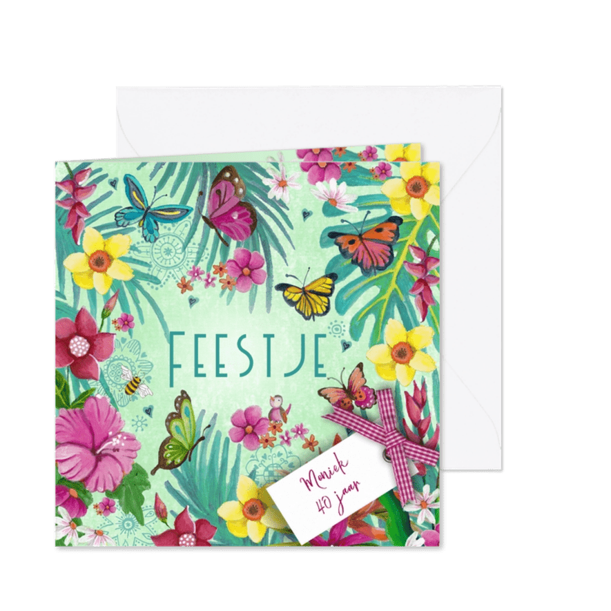 Feestje Bloemen VLINDERS zelf aanpassen - Kaartimpressie