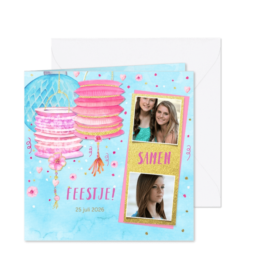 Feestje lampionnen foto - Kaartimpressie