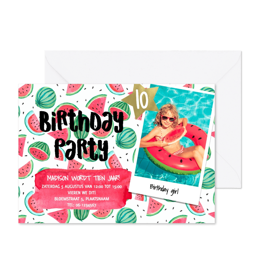 Feestje tiener trendy meloen - Kaartimpressie