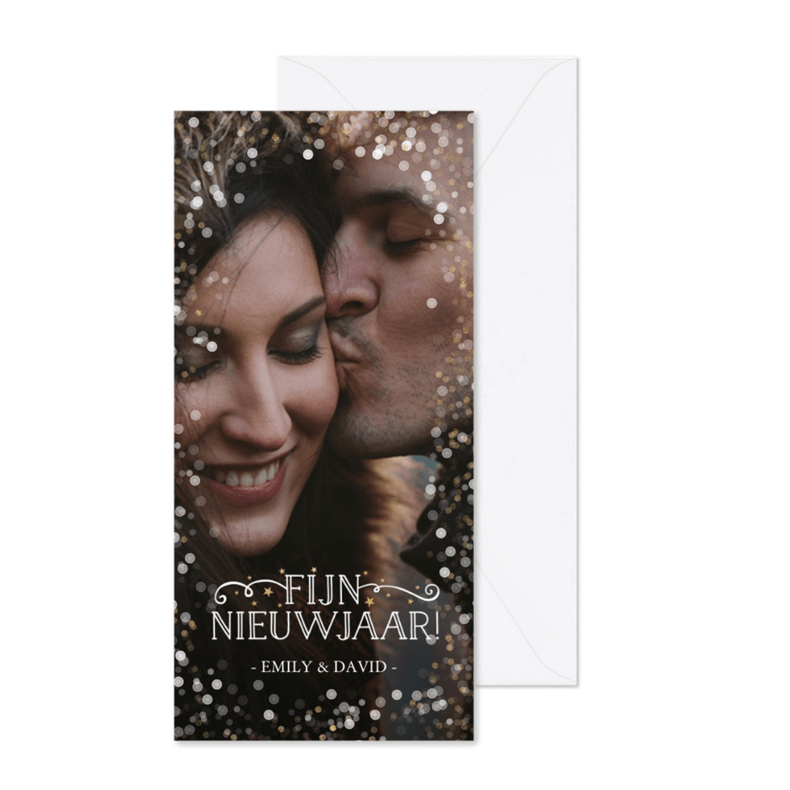 Fijn nieuwjaar kaart met grote foto en confetti - Kaartimpressie