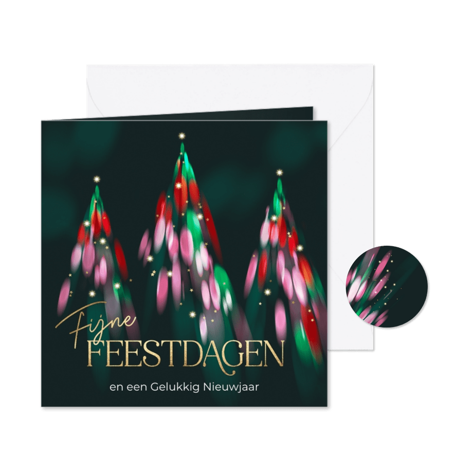 Fijne Feestdagen kerstkaart kerstbomen lichtjes - Kaartimpressie